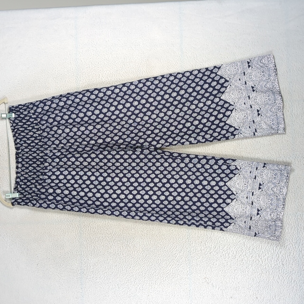 Sim & Sam Women's Blue & White Patterned Wide Leg Boho Pants Size M